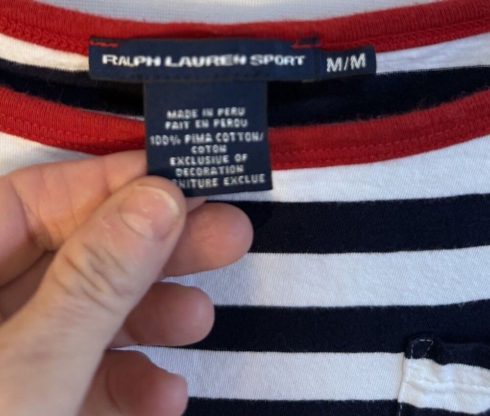 Polo Ralph Lauren T-Shirt Maxi Dress M Navy Stripe Nautical Preppy PIma Cotton - Picture 2 of 7